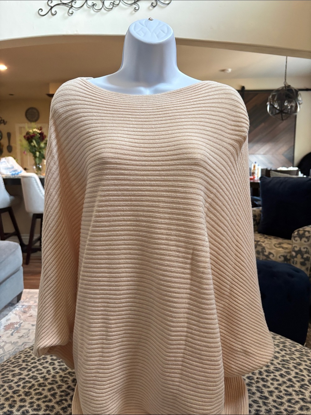 LA MIEL Blush Ribbed Off-the-Shoulder Sweater